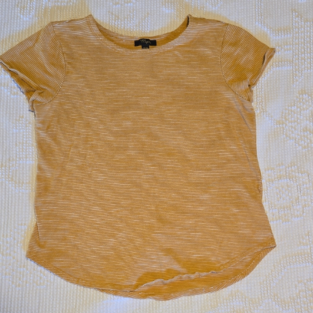 Cupio Mustard Striped Short Sleeve Top MEDIUM